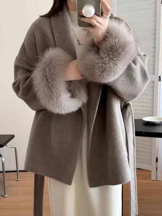 HUISONG Premium Lace-Up Wool Coat