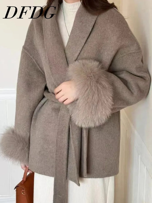 HUISONG Premium Lace-Up Wool Coat